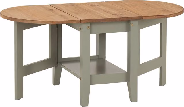 Seconique Santos Drop Leaf Coffee Table in Green and Brown Distressed Waxed Pine