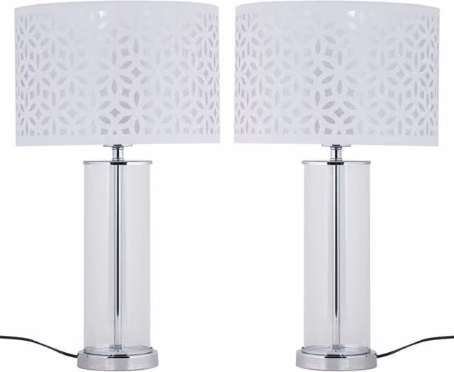 First Choice Lighting Aura Set of 2 Chrome Table Lamps with White Glass Shades