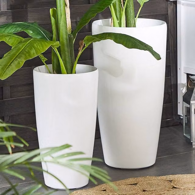 Wyld and Coco White Stone Mix High Gloss Planter Tub, 40 cm – 1