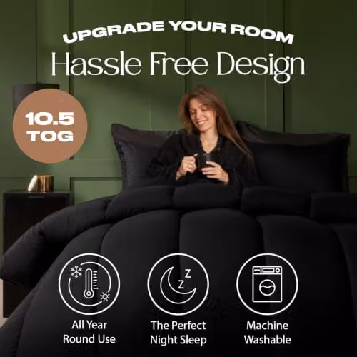 OHS Double Coverless Duvet and Pillowcase Set, 10.5 Tog, Black, W/D/H: 200 x 200 x 3 cm – 2