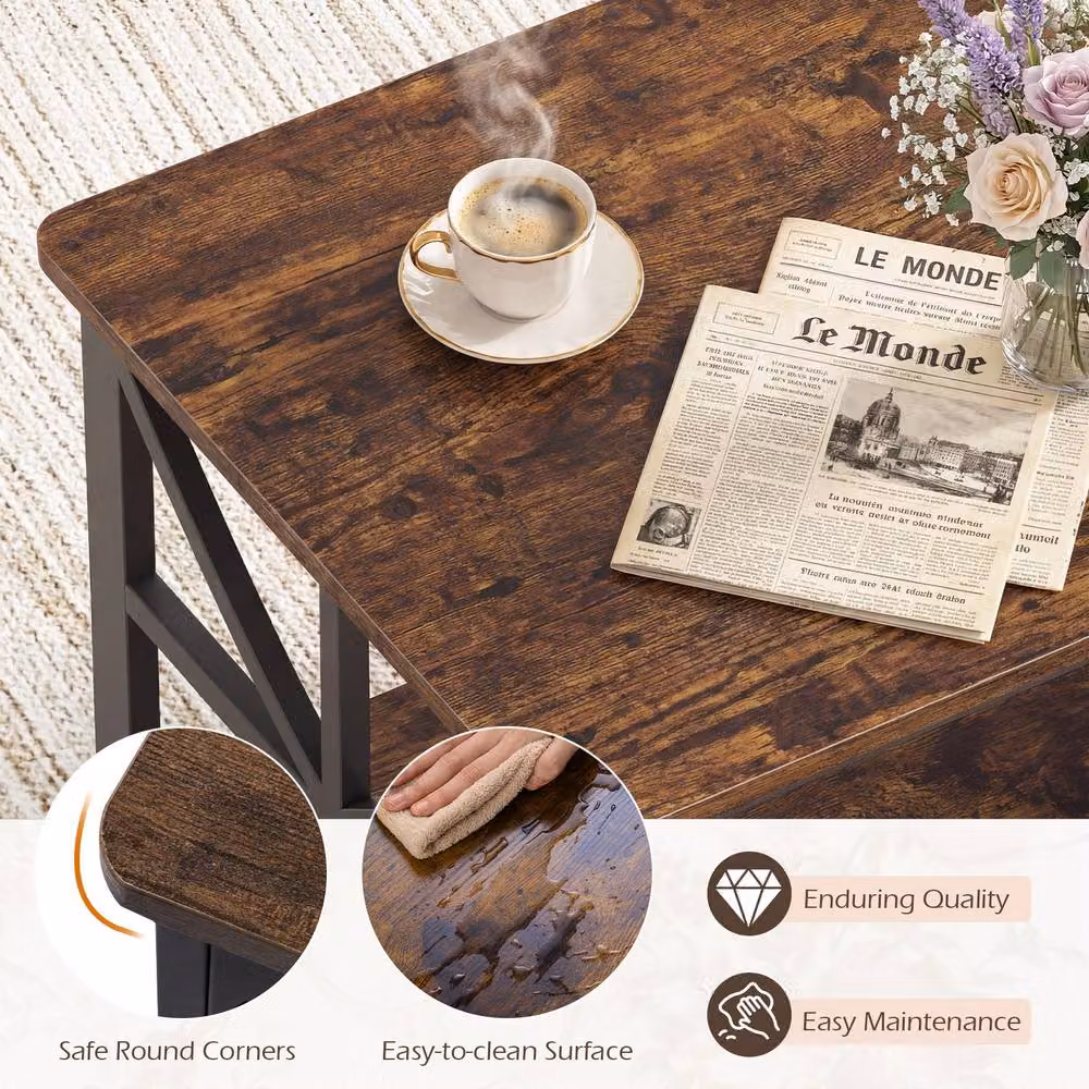 Gymax Industrial Farmhouse Coffee Table with 2-Tier Open Storage Shelf, Brown – 8