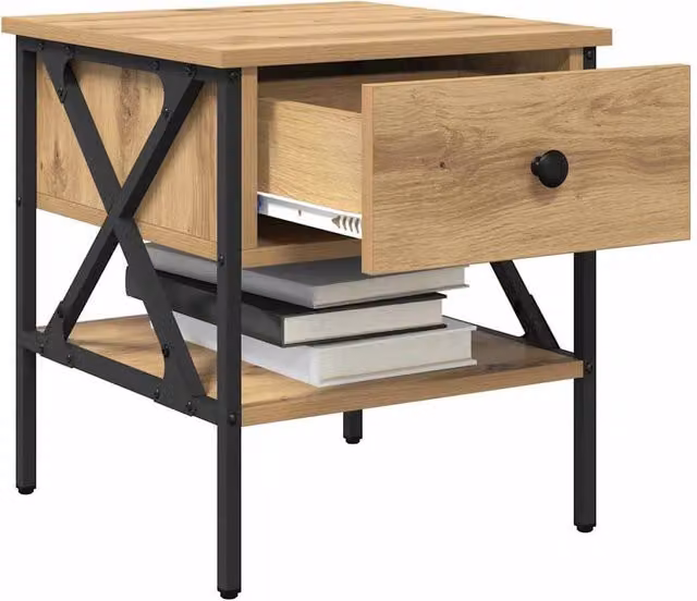 Berkfield Home Modern Artisan Oak Bedside Tables, 2 Piece Set in Beige, W/D/H: 40 x 42 x 45 cm
