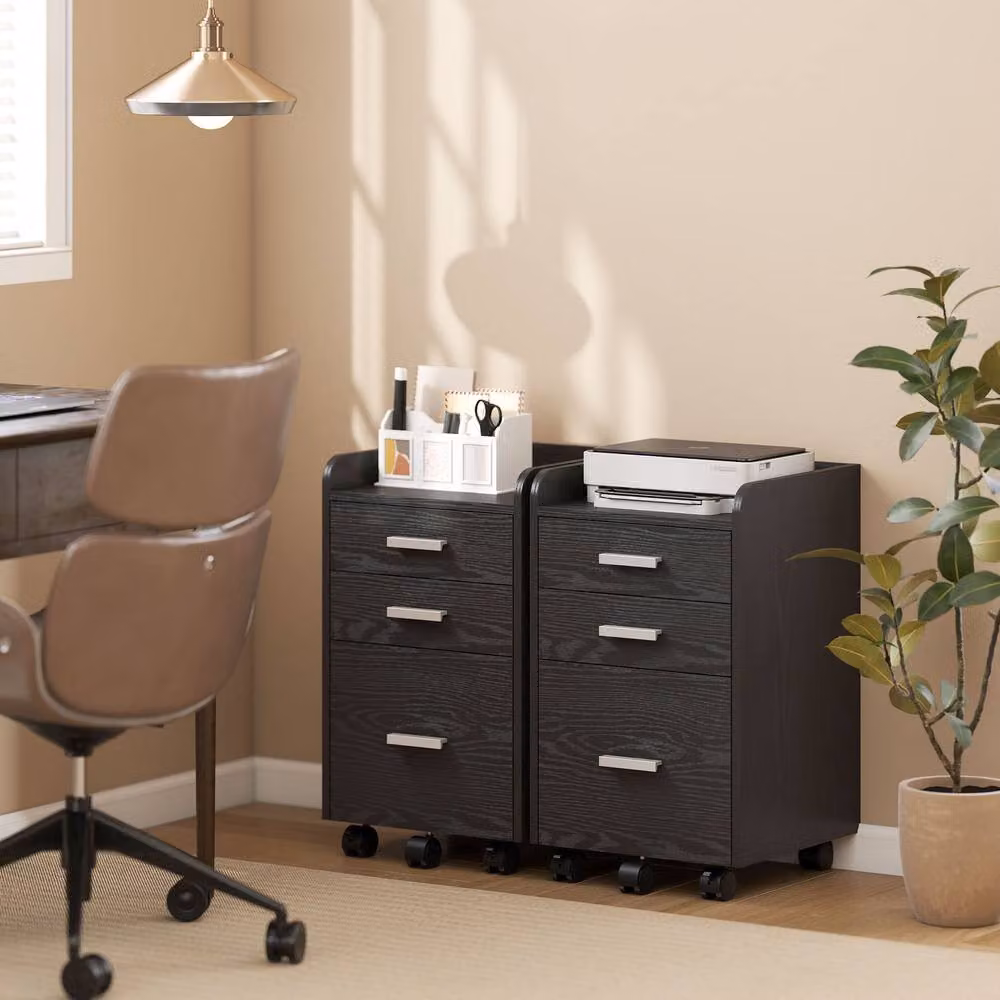 STILVORA 3 Drawer Filing Cabinet with Castors, Black – 8