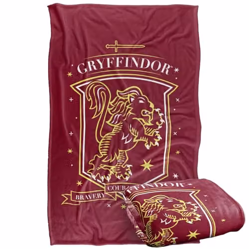 Warner Bros. Harry Potter Gryffindor Shield Hand Drawn Super Soft Fleece Throw Blanket, Multicolour, W/D/H: 91 x 147 cm