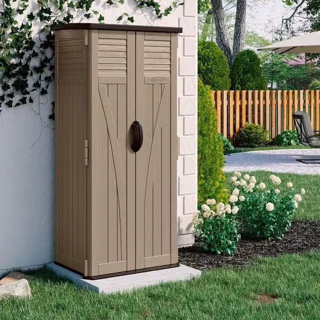 Rowlinsons Aston Freestanding Plastic Storage Cabinet in Sand Brown, W: 82 cm, D: 65 cm, H: 183 cm