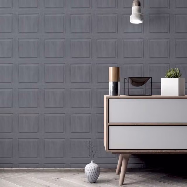 Arthouse Washed Panelled Wallpaper in Charcoal