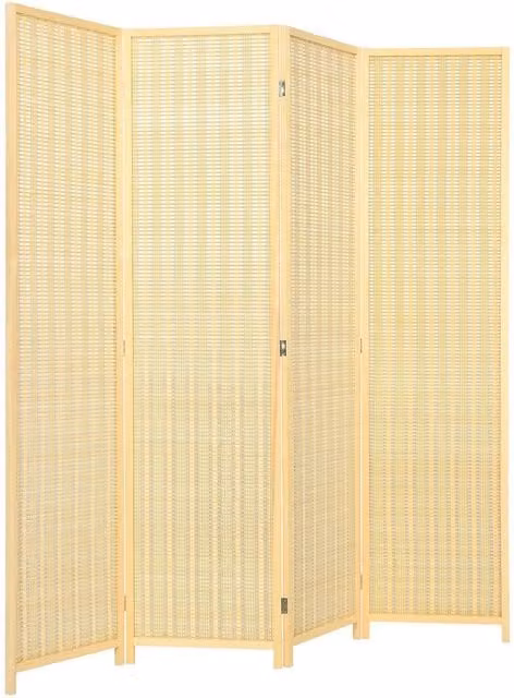 Costway 4 Panel Folding Room Divider Privacy Screen in Natural Wood and Rattan Finish – 1