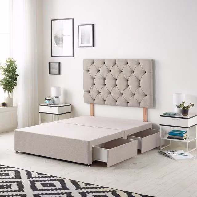 Somnior Beds Ltd Silver Velvet Upholstered Divan Bed Base with Drawers, W/D/H: 90 x 190 x 34.5 cm