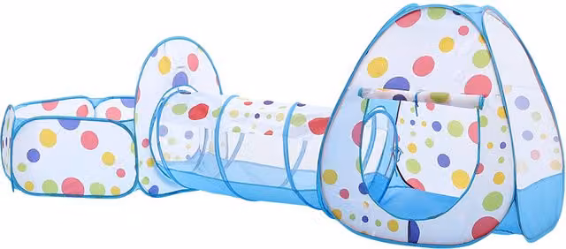 Livingandhome 3 in 1 Pop-up Kid Crawl Tunnel and Play Tent Playhouse in White and Multicolour Polka Dot Series