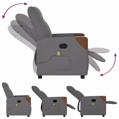 vidaXL Massage Recliner Chair in Grey Fabric, W: 69 cm, D: 86 cm, H: 100 cm – 5