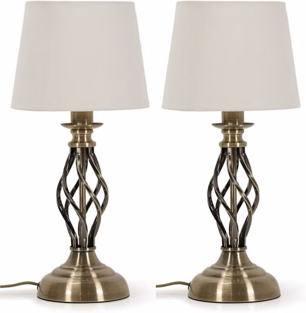 ValueLights Memphis Twist Table Lamps Set of 2 in Brass and Fabric