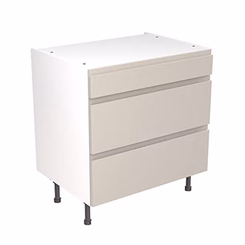 KITCHEN KIT Flatpack Base Cabinet with 3 Drawers and J-Pull Door, Light Grey Matt, W: 80 cm, H: 87 cm, D: 57 cm
