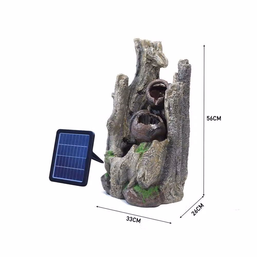 EONLION Solar Walnut Log Cascade Garden Fountain in Brown, Height: 100 cm – 2