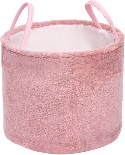 OHS Teddy Fleece Decorative Storage Basket with Handles, Pink