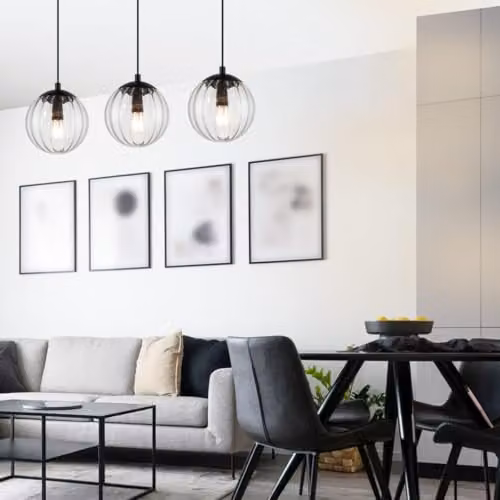 Cosylyte Kingston 3 Light Modern Bar Pendant Light with Clear Ribbed Glass and Matt Black Metal, W: 67 cm, D: 15 cm, H: 100 cm – 2