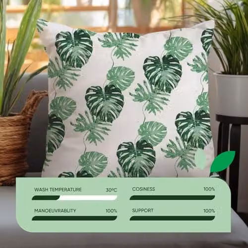 Gardenwize Pack of 2 White Bali Leaf Printed Square Outdoor Scatter Cushions – 6