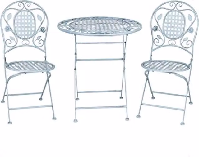 GlamHaus Turin 3 Piece Blue Metal Geometric Bistro Set for Garden and Outdoor Seating