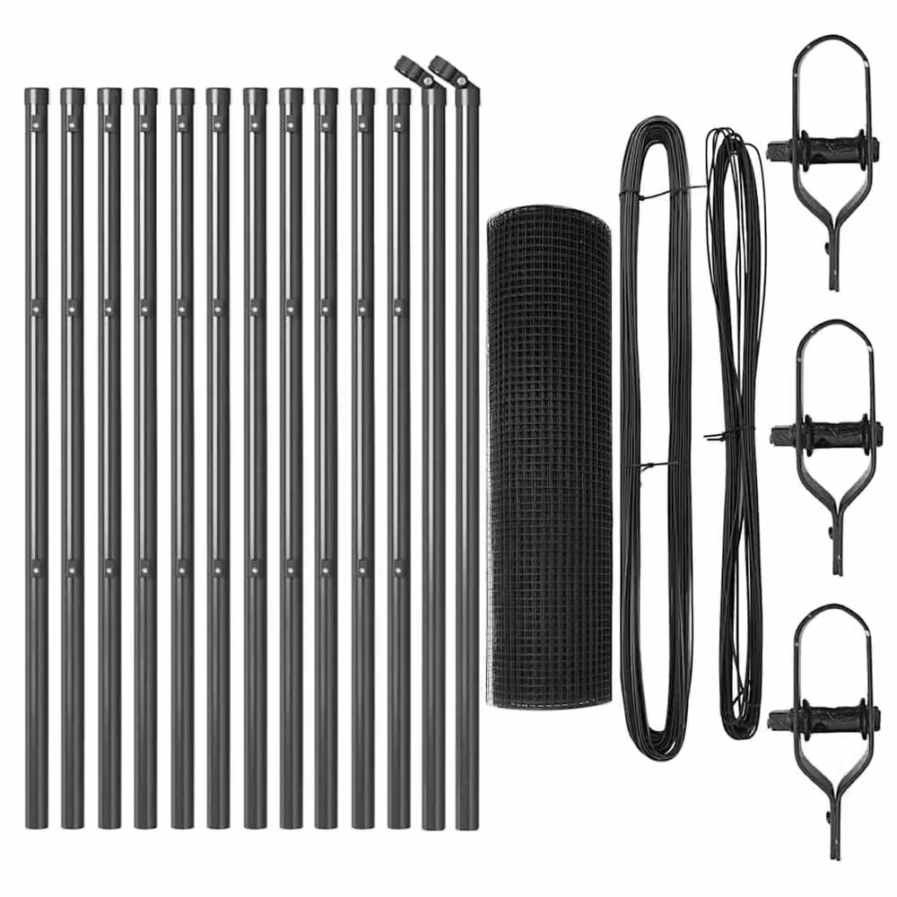 Berkfield Home Grey Steel Welded Wire Fence with 13 Round Posts, W: 0.6 m, L: 25 m – 4