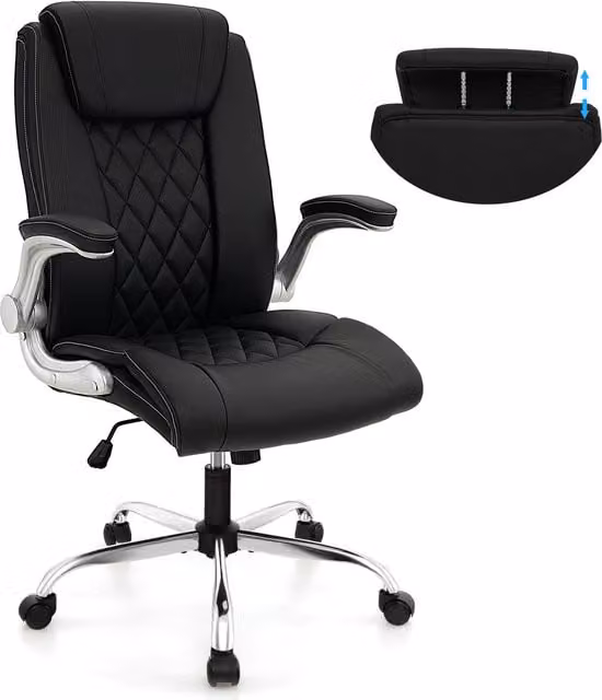 Costway Black Synthetic Leather Executive Office Chair with Headrest, Armrests and 360 Degree Swivel