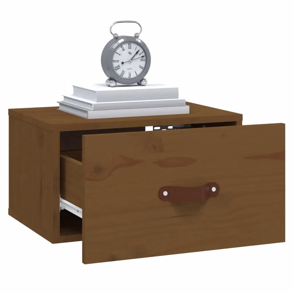 Berkfield Home Wall-mounted Bedside Cabinets, 2 Pack, Honey Brown, W: 40 cm, D: 29.5 cm, H: 22 cm – 3
