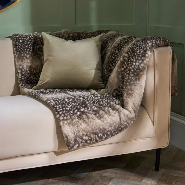 OHS Striped Faux Fur Throw in Brown and White