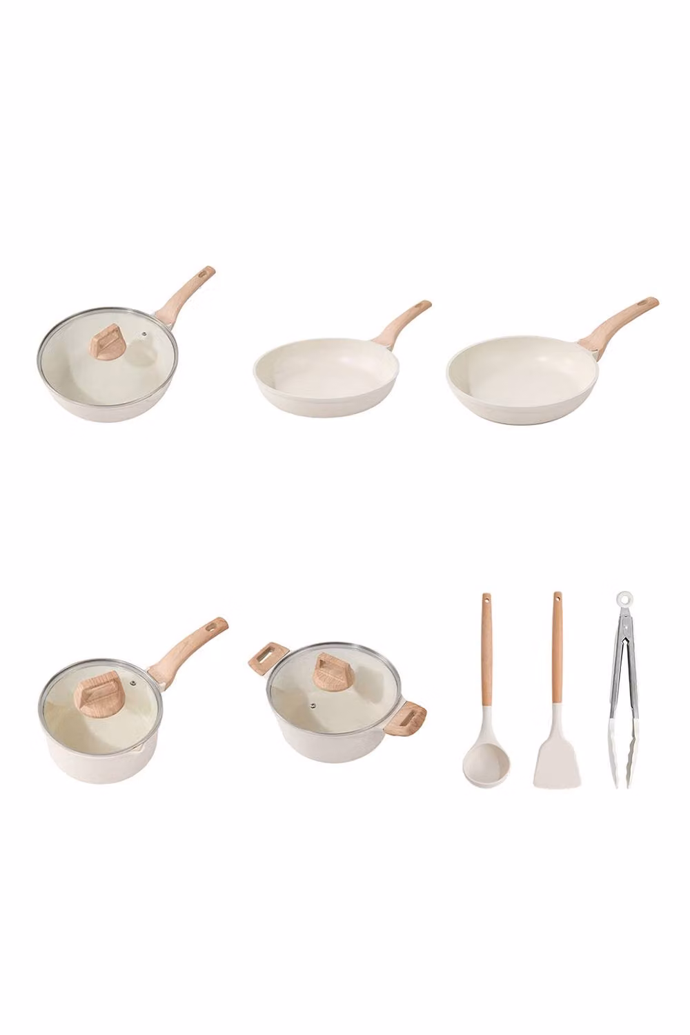 ExtraStar 11 Piece Non-Stick Cookware Set in Beige and White – 3