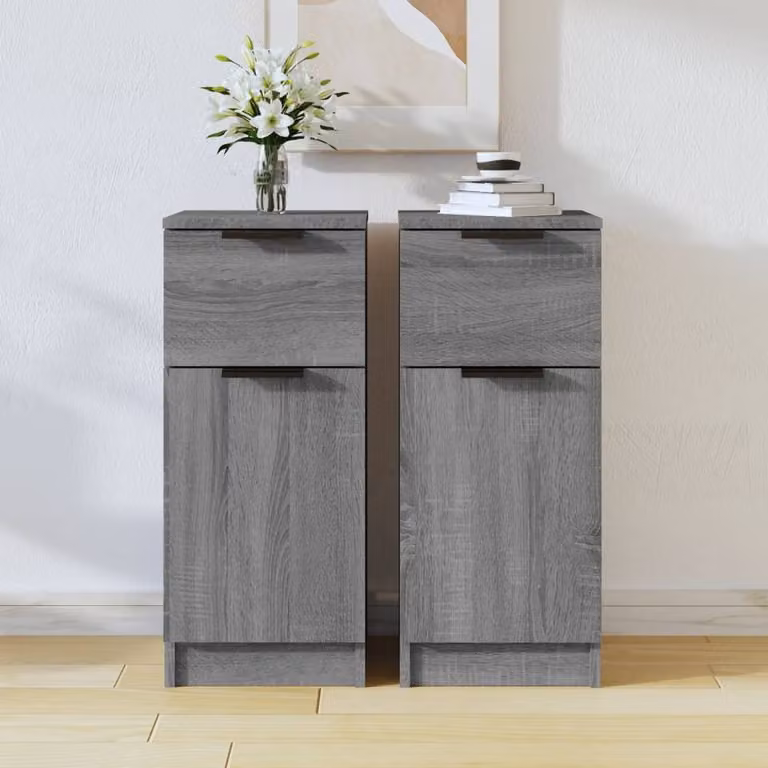 Berkfield Home Set of 2 Grey Sonoma Sideboards in Engineered Wood, W/D/H: 30 x 30 x 70 cm