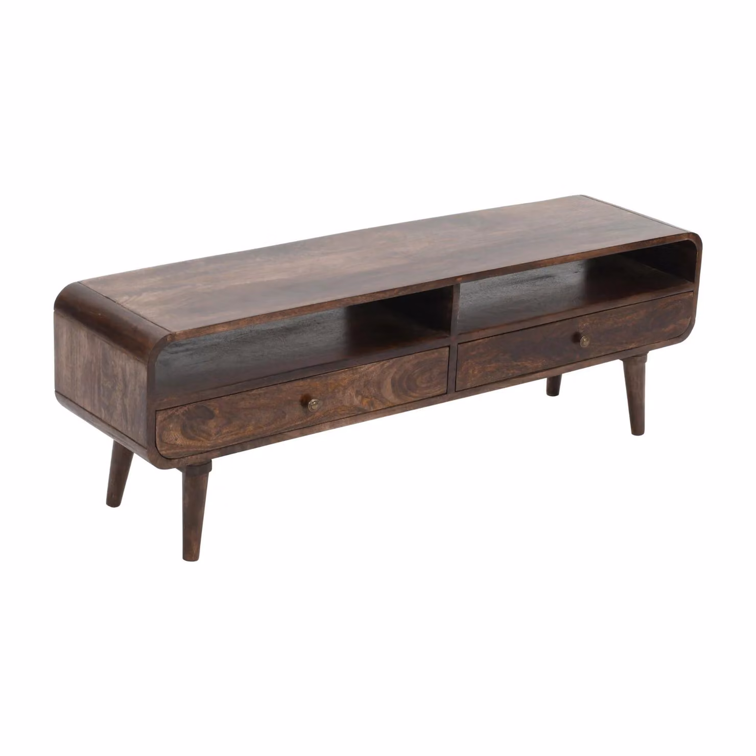 IH Design Malena Large TV Stand in Dark Brown Mango Wood with 2 Drawers, W: 140 cm, H: 47 cm, D: 35 cm – 2