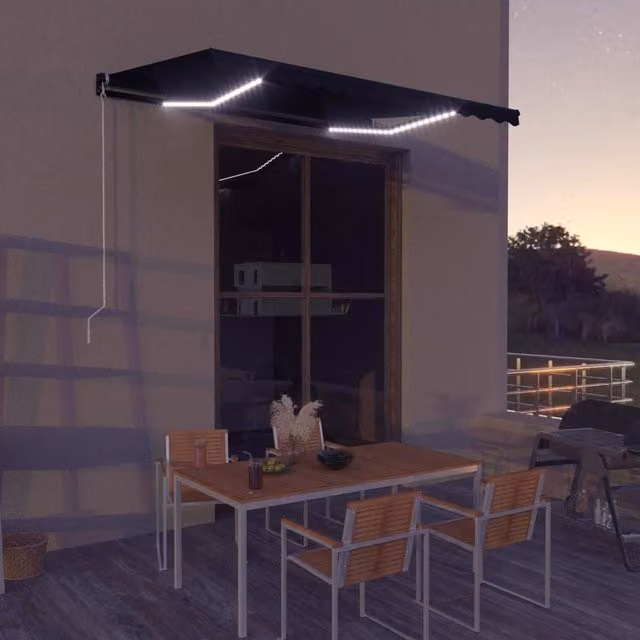 Berkfield Home Manual Retractable Awning with LED, Anthracite and Black, W: 350 cm, D: 250 cm – 1