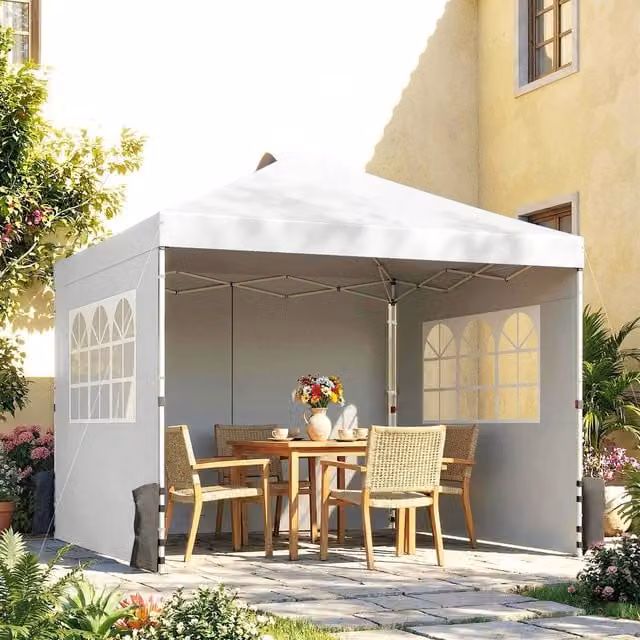 OUTSUNNY Waterproof Pop Up Canopy with UPF 50+ Protection, White, W/D: 300 x 300 cm