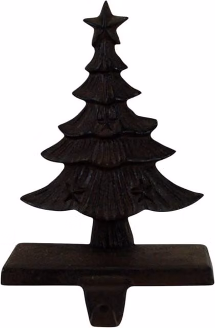 Four Candle Rustic Brown Cast Iron Christmas Tree Tabletop Stocking Holder