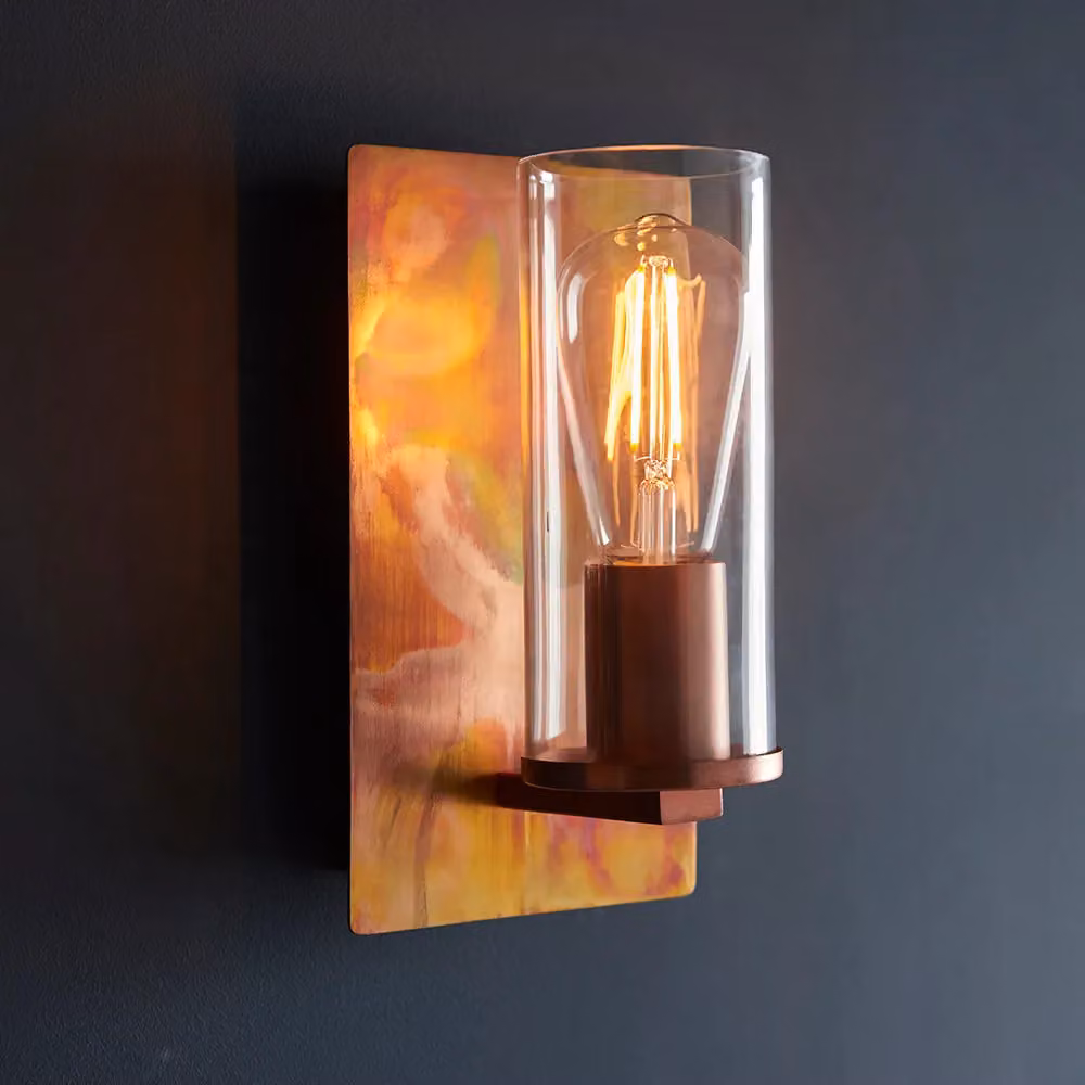 Loops 2 Pack Copper Patina Wall Lamps with Transparent Glass Shades and Dimmable LED Bulbs – 2