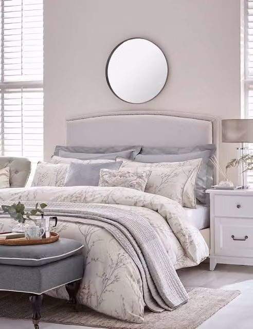 Laura Ashley Pussy Willow Reversible Floral Cotton Sateen Bedding Set, Light Grey, 200 x 200 cm