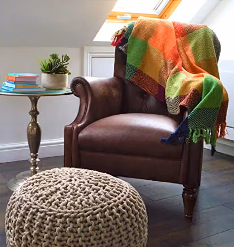 Allure Bath Fashions Multicoloured Checked Herringbone Woven Cotton Throw Blanket, W/D/H: 150 x 200 cm – 5