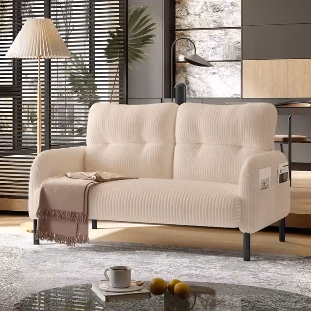 HomeTouch Modern 2-Seater Upholstered Loveseat in Beige with Side Pockets and Armrests, W/D/H: 120 x 79 x 79 cm