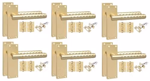 Golden Grace Hardware Victorian Long Backplate Door Handle Set in Satin Brass, 6 Pack
