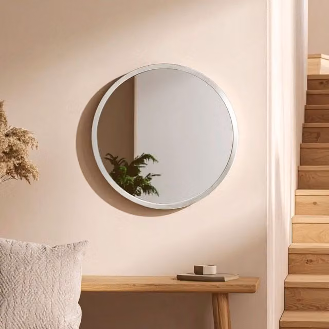 Orsina Saska Small Round Antique Silver Wall Mirror – 1