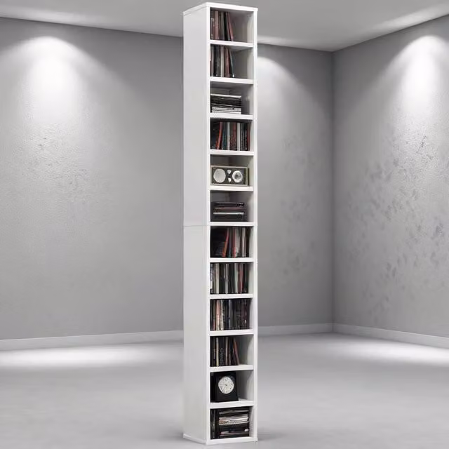 ERGOVEXA 204 CD Tall Narrow Corner Media Storage Tower in White