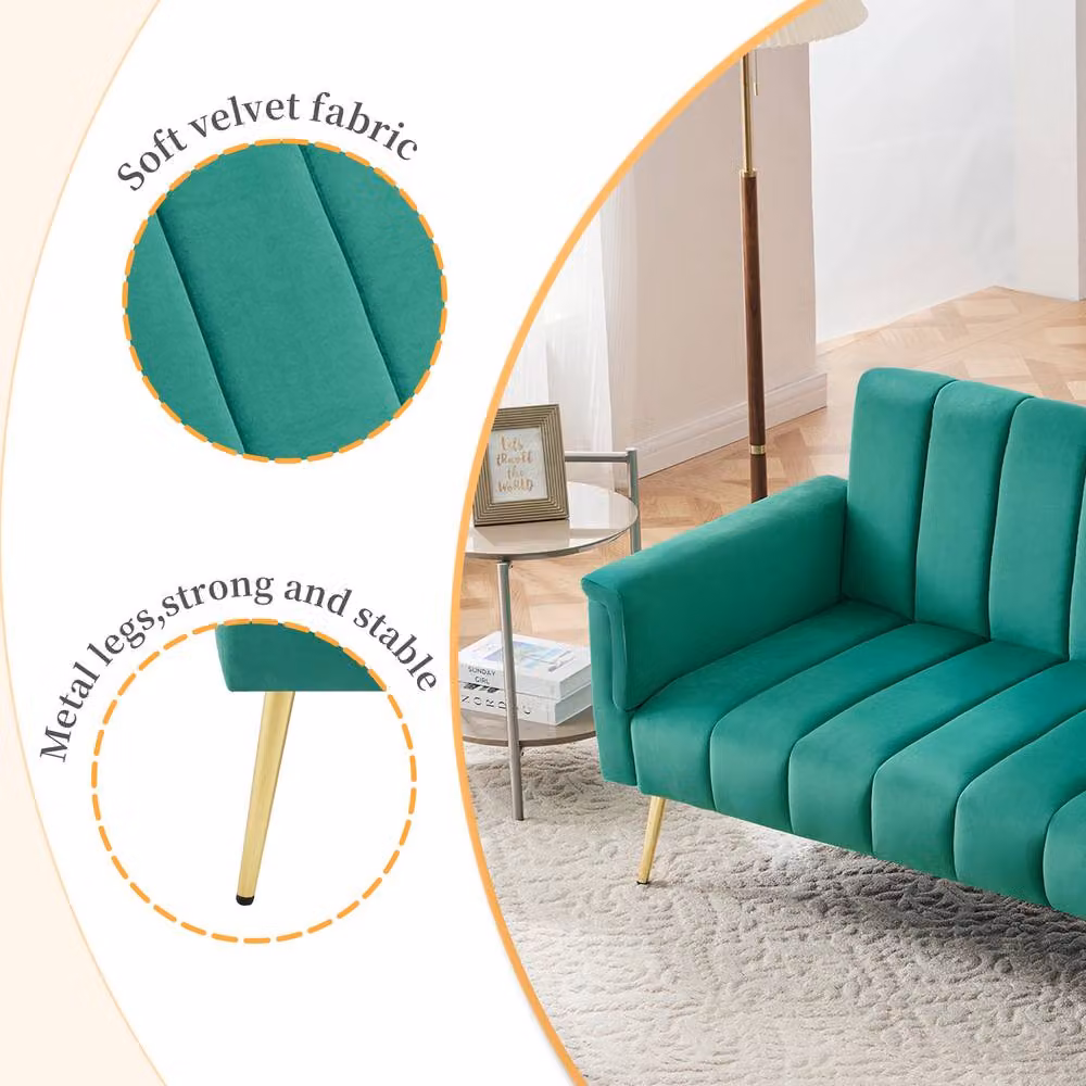 ModernLuxe Green Velvet Click Clack Sofa Bed with Sleeping Function, W/D/H: 165 x 140 x 75 cm – 3