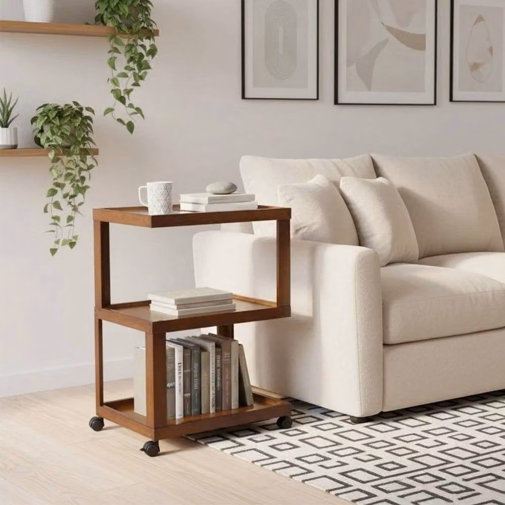 KORVIXA 02 Modern Square Bamboo and Wood Side Table in Brown – 4