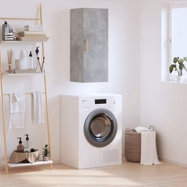 Berkfield Home Wall Mounted Cabinet in Grey, W/D/H: 34.5 x 34.5 x 90 cm
