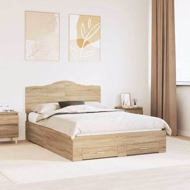 Berkfield Home Sonoma Oak Bed Frame with Drawers, Brown Engineered Wood, W: 150 cm, D: 200 cm – 1