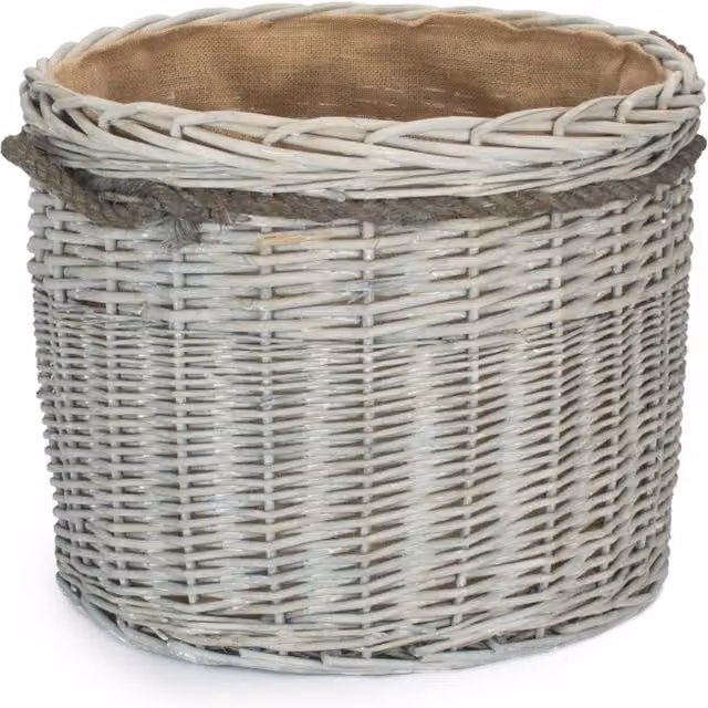 Red Open Weave Rattan Hamper with Handles in Grey