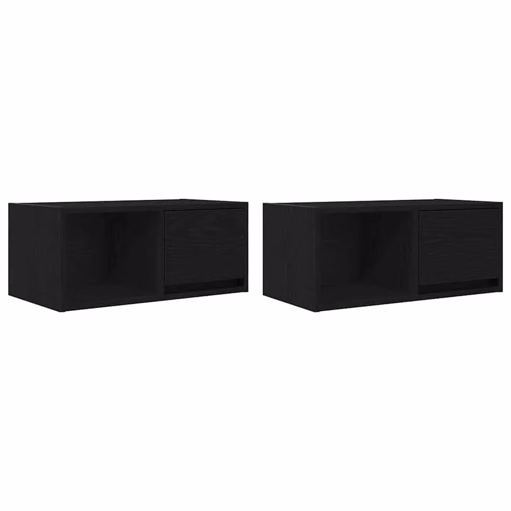 Berkfield Home Set of 2 Modern Black Oak TV Cabinets, W: 60 cm, D: 31 cm, H: 25.5 cm – 2