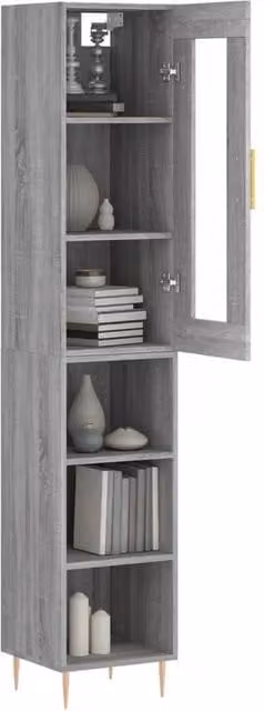 Berkfield Home Grey Sonoma Highboard with Glass Doors and Internal Shelves, W/D/H: 34.5 x 34 x 180 cm – 1
