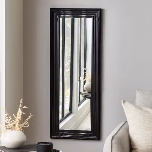 Julian Bowen Tokyo Modern Tall Rectangular Dressing Mirror in Gloss Black, H: 115 cm x W: 45 cm