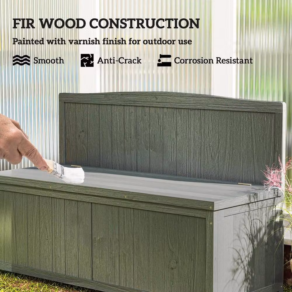 FLAVORA Grey Lacquered Wood Outdoor Storage Bench for Garden and Terrace, W: 100 cm, D: 50 cm, H: 50 cm – 2