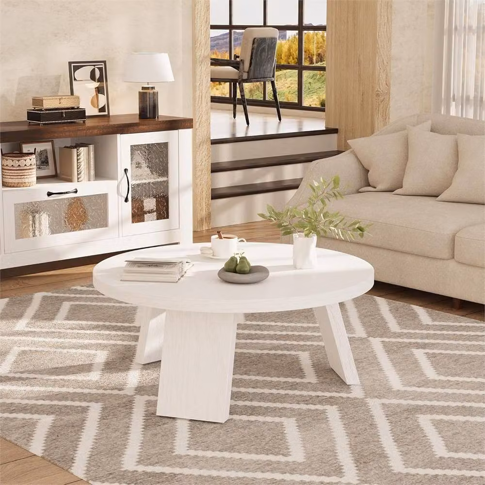 VOGREX Round White Modern Cocktail Table with Matt Finish, W/D/H: 85.09 x 40.0 x 40.0 cm – 3