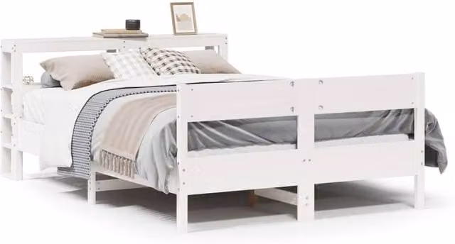 Berkfield Home Small Double Bed Frame in White Solid Pine Wood with Side Compartments, W/D/H: 120 x 200 cm