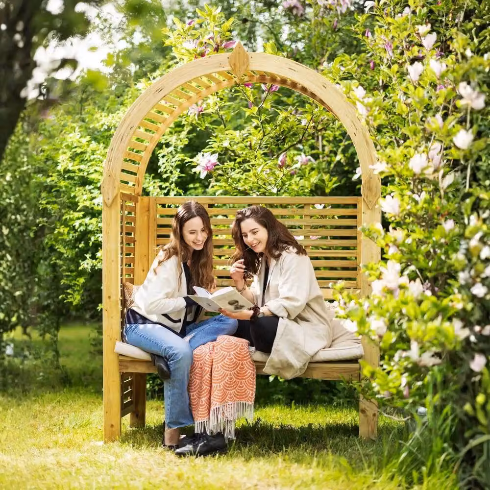 Jagram Garden Buildings Roccolo Garden Arbour with Bench and Full Trellis in Brown Timber – 2